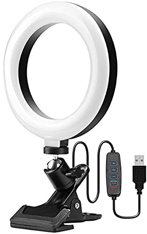 kyaoayo Ringlicht mit Clip, 6 Selfie-Ringlicht mit Fernbedienung, Dimmbaren 3 Modi 10 Helligkeitsstufen, 360°Drehbar Beleuchtung für PC-Monitor, Videoanruf, Live-Streaming und Make-up