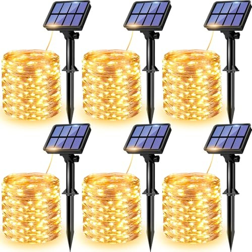 litogo [6 Pacchi] 12m 120 LED Catena Luminosa Esterno, Luci Solari Esterno Filo Luci Led 8 modalità, Lucine da Esterno Decorative Per Giardino, Natale, Patio, Festa