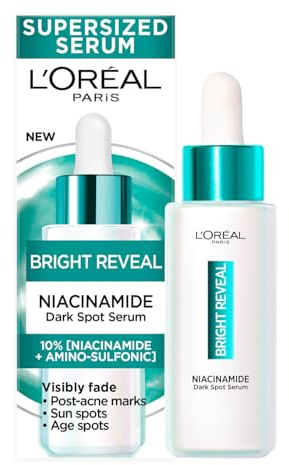 L'Oréal Paris Bright Reveal Serum Anti-manchas, Para Todo Tipo de Piel, Manchas Oscuras Reducidas, Con Niacinamida y Ácido Aminosulfónico, Formato XL
