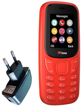 TTfone TT170 Téléphone Mobile Débloqué à Fonctions Simples avec Écran de 1,8 Pouces (Rouge, avec Chargeur)