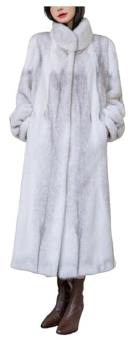 UNeedVog Frauen Faux Pelzmantel Langer Standkragen Weiße Knopf Down Plüschjacke Winter Leichtes Pelziges