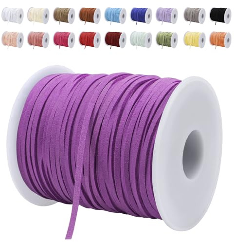LEREATI Cordino Cuoio 3mm x 45m Corda in Finta Pelle Cordone Piatto in Finta, Cordoncino Cuoio per Artigianato, Collana, Braccialetto, Acchiappasogni, Fai da Te, Confezioni Regalo (Viola Uva)