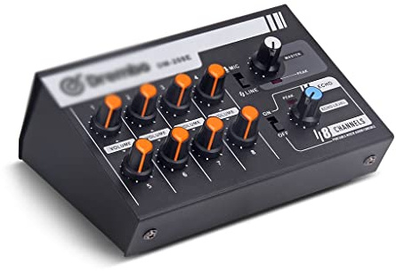 DLOETT Mini Audio Mixer Portable Switchable Stereo 4 & Mono 8 Channels Microphone DJ Controller