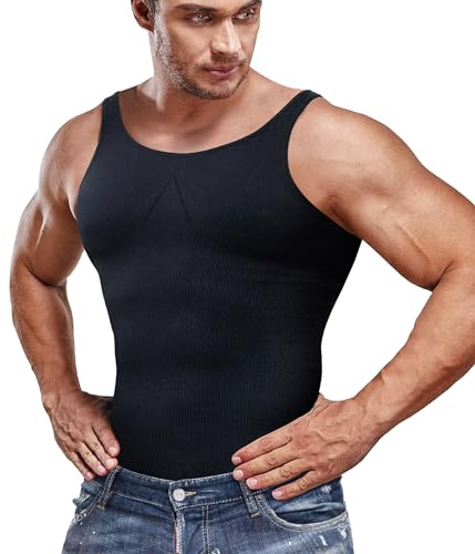 Junlan Men Compression Shirt Vest Slimming Body Shaper Seamless Undershirts Shapewear Workout Tank Tops (Black,XL-2XL)