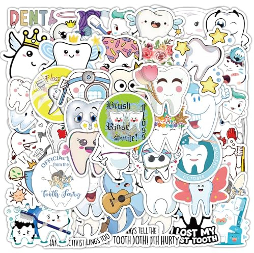 Affoto Zähne Aufkleber für Laptop (50PCS),Geschenk für Kinder Jugendliche Erwachsene Jungen,Tooth Stickers Wasserdicht Vinyl Aufkleber für Scrapbook,Skateboard,Auto,Gepäck