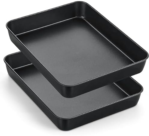 DAKFOOK Set di 3 teglie da forno da 26 x 19 x 6 cm, rettangolari profonde antiaderenti, in acciaio al carbonio nero, per torte, tiramisù, brownie