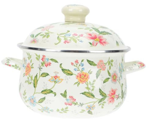 Alipis Olla Pequeña Esmaltada Asas Dobles 22 Cm, Cacerola De Esmalte Antiadherente, Apta Para Inducción y Estufa Eléctrica, Para Cocinar Sopa y Leche, Adecuado Para Uso Doméstico y Cocción Diaria