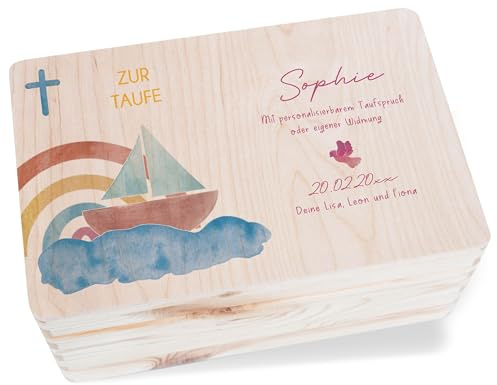 Holz Holzkiste - Geschenkbox Taufe | Erinnerungsbox Taufe | Taufgeschenke Baby - 30 x 20 x 14 - Holz - zur erinnerungsboxen für babys tauf taube erinnerungskiste schatzkiste junge taufgeschenk
