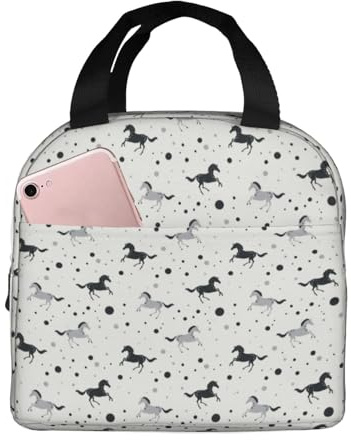 Bolsas de almuerzo aisladas para hombres y mujeres, para el trabajo, minimalista, fresca, con diseño de caballos y puntos, bolsa térmica suave aislada para viajes, resistente al agua, lonchera para