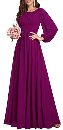 Ever-Pretty Robe Demoiselle d'honneur Femme Longue Manches Longues Col Rond Mousseline Chic ES0106B