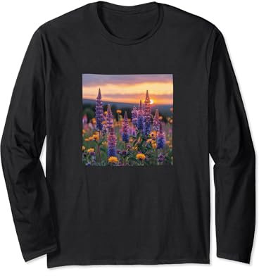 Anise Hyssop Flower Field Beautiful Sunset Graphic Long Sleeve T-Shirt