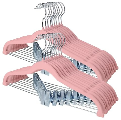 Stormix Percha de terciopelo rosa para faldas con clips, perchas antideslizantes, perchas de ropa resistentes para pantalones cortos, pantalones, faldas, vestidos, chaquetas, abrigos, paquete de 18