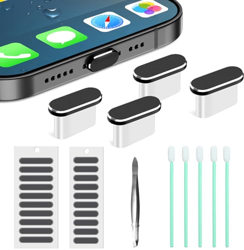 USB C Dust Plug, 4 Pack USB C Dust Cover Type C Anti Dust Port Plug Charging Port Protector Cap with Speaker Dust Cover for iPhone 15,16, Ari,17 Series, Samsung Galaxy S24-S20,Note, All USB C Devices
