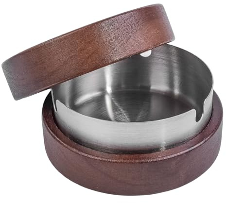 Hsthe Sea Wooden Ashtray With Lid, Windproof Ashtray, Indoor And Outdoor Wooden Ashtray With Stainless Steel Liner For Home Office Balcony Party Garden Bar