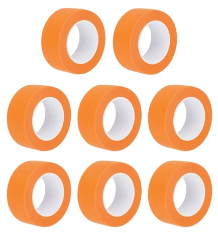 sourcing map Lot de 8 rouleaux de ruban de masquage orange de 2,5 cm de large et 13,1 m de long pour la maison, le bureau, l'entrepreneur commercial, peinture propre et anti-goutte