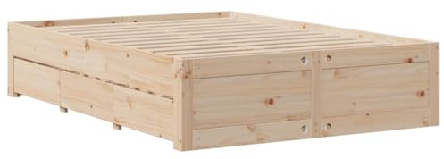 vidaXL Cama con cajones sin colchón Madera Maciza de Pino 150x200 cm, Muebles de Dormitorio, Cama Doble, somier, Cama, Marco de Cama Doble, somier