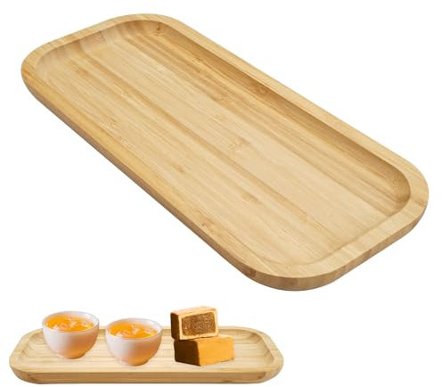 EXIN DEHCEN Rettangolare Ovale Legno Vassoio Cucina, Vassoio Bamboo Legno Rettangolare, Vassoios in Bambù per Cucina per Sottobicchiere, Caffè, Tè, Torte, Frutta, Organizzare (30 x 13 x 2 cm)