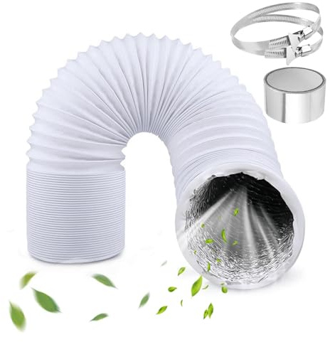 100mm Tumble Dryer Vent Hose 4.2m PVC Aluminium Ducting Hose White | Flexible,with 2 Clamps,1 Volume Tape Air Ducting Vent for Air Conditioner, HVAC Ventilation, Cooker Hood, Extractor Fan