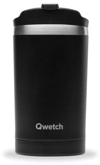 QWETCH - Travel Mug Isotherme - Noir 350ml - Thermo Café & Thé en Inox - 6h Chaud et 12h Froid - Étanche, Mug de voyage