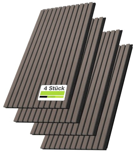 Aufun 4er-Set Akustikpaneele Holz Schallabsorbierende Wandverkleidung Selbstklebend 120x60 cm, Muster Set Holz Wandpaneel auf Akustik-Filz, Lamellenwand für Wohnzimmer, Büro, Garderobe (Teak)