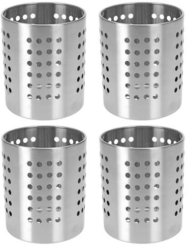 Carousel Home Pack of 4 Stainless Steel Kitchen Cutlery Holders | Kitchen Utensil Drying Pots Metal Cutlery Caddies | Multi-Purpose Organisers for Silverware - 13cm