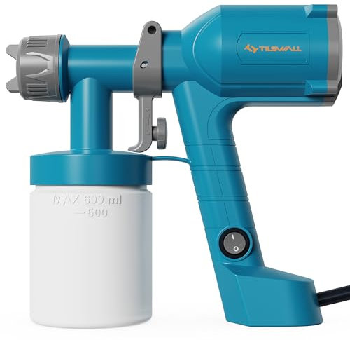 Tilswall Pistola a Spruzzo per Verniciare, Spruzzatore Vernice Ultraligera con Contenitore da 600ml, 2 Ugelli e 3 Modalità - Ideale per Pareti, Interni ed Esterni Casa, Soffitti, Blu