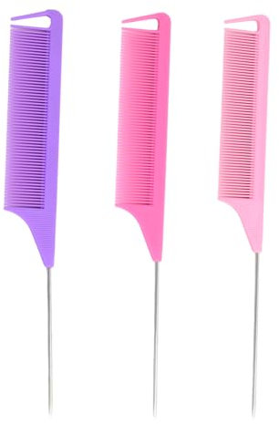 3 Pcs Anti-Static Pin Tail Teasing Hair Comb, Carbon Fibre Metal Fine Tooth Rat Combs Set, Heat Resistant and Salon Rattail Styling Parting Steel Pintail Comb for Hair Professionals