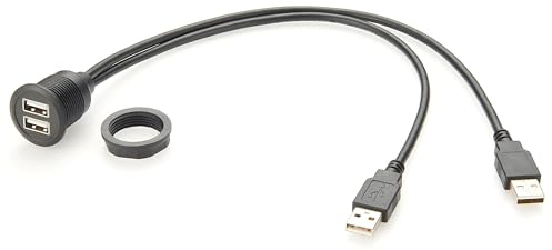 Plinkwirekb Dual USB 2.0 Einbau-Verlängerungskabel, 0,3 m, 2-Port USB-A Buchse auf Stecker, 480 Mbit/s, für Auto, Boot, LKW, Motorrad, Kiosk