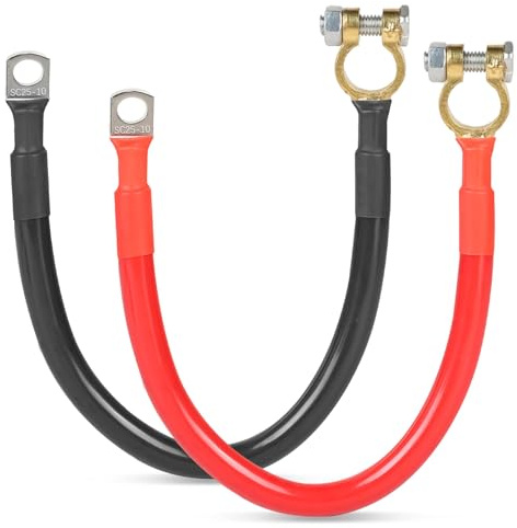 SWAWIS 2 Stück Batteriekabel M10 50cm Batteriekabel 25mm2 3 AWG | Batterie Kabel mit Batterieanschlüssen 12V/24V Kupfer Ringklemmen für Auto LKW Motorrad Solar Marine