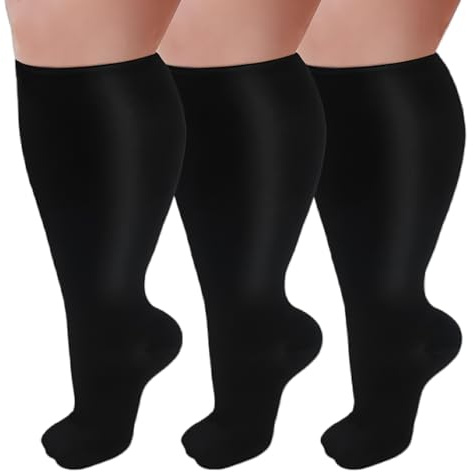 Kompressionsstrümpfe Dicke Waden Damen und Herren 3 Paar, Plus Size Kompressionssocken Stützstrümpfe für Laufen, Sport, Flug, Reise, Radsport