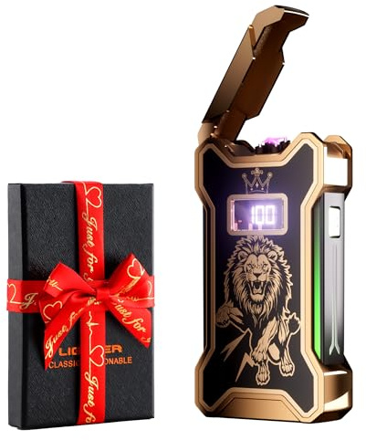 Dachance Electric Lighter for Men Dad Him Digital Counter Bettary Display Windproof Flameless Plasma USB Rechargeable ARC Birthday Gifts for Men, Boyfriend, Husband (león)