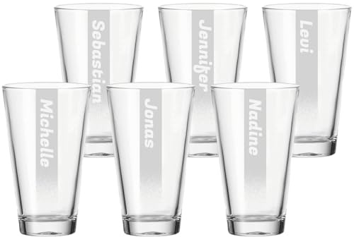 LUXENTU Trinkglas mit Gravur, Name & Hintergrundschatten, 300 ml, 6 Stück | Personalisierte Softdrinkgläser für Geburtstage & Events, Hochwertig & Individuell, Spülmaschinenfest