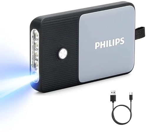 PHILIPS SFL3403 - Torcia portatile luminosa da 350 lumen, con 5 modalità, torcia LED ricaricabile portatile, alimentata tramite USB, mini torcia EDC con luce UV per emergenze, campeggio, escursionismo