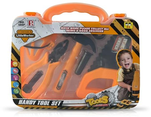 A2Z 4 Kids Children Tool Set with Carry Case Kids Pretend Play Construction Tools Kit Includes Saw Hammer Pliers Safety Mask Bolt Nut Toy DIY Role Play Builder Set for Boys Girls