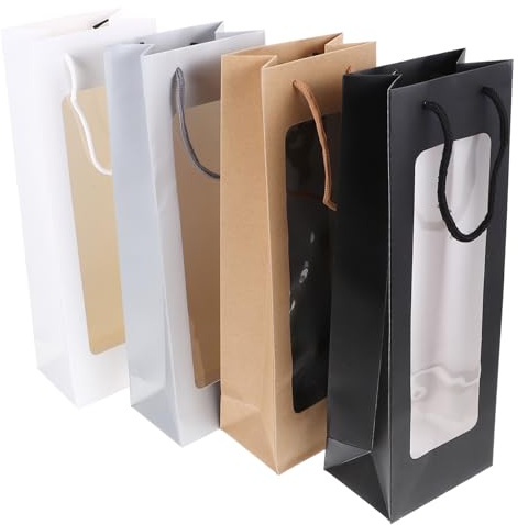 Angoily 4stücke Pack Weintüten aus Robustem Papier mit Tragegriffen für Weinflaschen zum Verschenken für Persönlichen Gebrauch Transparentes Design für Sichtbares Etikett