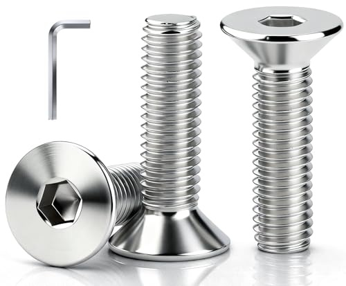 msymsyu 65 Stk Senkkopfschrauben M5x20mm Edelstahl A2 V2A Gewindeschrauben | Silber Vollgewinde Innensechskant Senkkopf Schrauben M5 mit 1 Stk 3mm Innensechskantschlussel für Zusammenbau, Reparatur