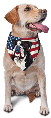 Hunde-Bandana mit patriotischem Bulldoggen-Kunstdruck, verstellbar, dreieckig, für Haustiere, Lätzchen, Katzentuch, waschbar, Halstuch für Welpen, für Geburtstage, Feiertage