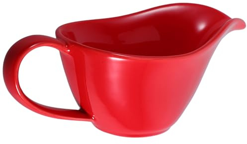 Lurrose Bol de Porcelana con Vertedor y Asa Cuenco Multifuncional para Mezclar Huevos y Servir Salsa Recipiente para Cocina Color Rojo Brillante Fácil de Limpiar y Almacenar