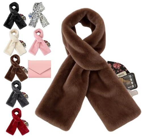 rialgirw Bufanda de piel sintética con bolsillo con cremallera oculto, nueva bufanda con bolsillos para mujer para teléfono móvil y objetos de valor