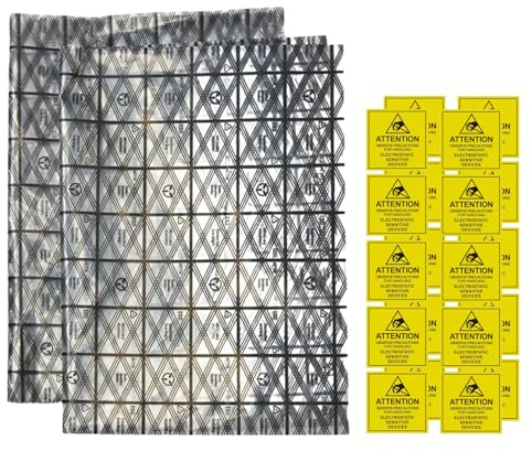 Pacchetto di 20 Sacchetti Antistatici,Buste Antistatiche,Sacchetti ESD Aperti con Adesivi Antistatici di Avvertimento per Hard Disk,Scheda Madre,PC,Componenti Elettronici,30 * 40cm