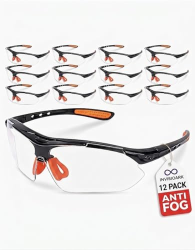 Invisioark Safety Glasses 12 Pack - CE & EN166F certified - Anti-Scratch, Anti-Dust, Anti-Splash Safety Glasses