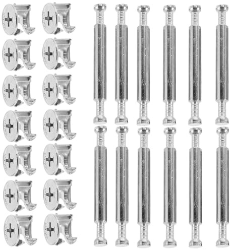 COHEALI Connecteur à Came Double Tête en Fer 48 Mm, Lot de 10 Sets de Sets de Raccords à Came pour Meubles avec 20 Goujons en Zinc, Fixation Excentrique Réglable pour Assemblage Panneaux