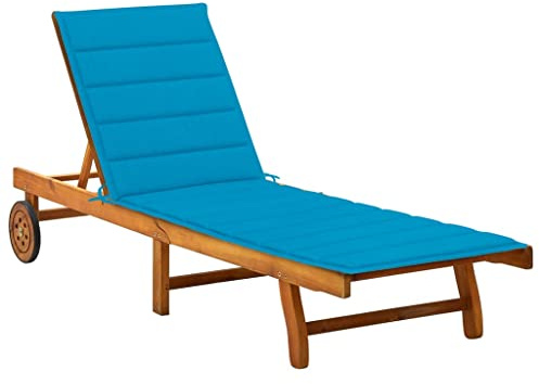 Tonture Sonnenliege Akazie Massivholz mit Auflage, verstellbar und klappbar, wetterfest, ergonomisch mit Armlehne, Rollliege für Garten, Terrasse, Balkon, Pool, Outdoor, blau, 200x63x85 cm