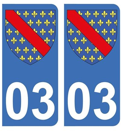Autocollant 03 avec Blason Allier (Bourbonnais) Plaque immatriculation Auto (9,8 x 4,5 cm)