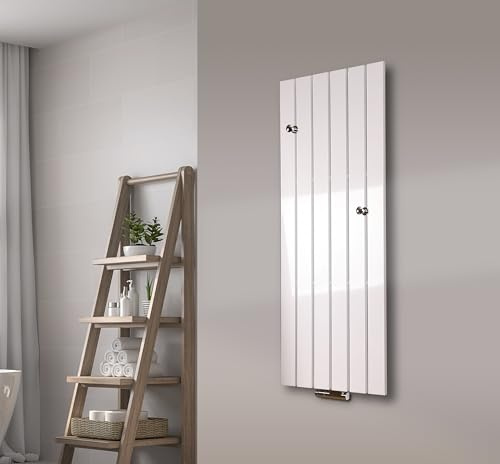 Badheizkörper Peking 120 cm 799 Watt weiß + 2 Knopf Halter SZAGATO | HxB: 120x47cm +2 Knopfhandtuchhalter Designheizkörper Handtuchheizkörper mit Mittelanschluss Designheizung Made in Germany