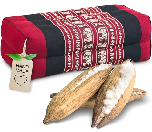 livasia Block Yogakissen eckig - 17x34x12cm - Meditationskissen mit Kapok, Stützkissen Bolster rechteckig, Yoga Pilates Zubehör Nackenkissen, Thaikissen fest handgefertigt
