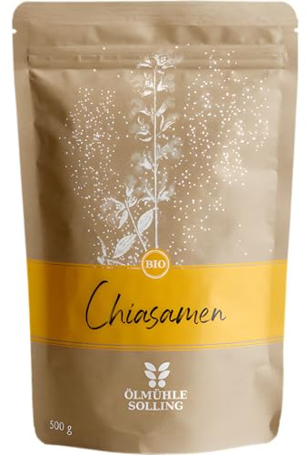 ÖLMÜHLE SOLLING - BIO Chiasamen | Naturbelassene Chiasamen aus 100 % kontrolliert biologischem Anbau. Ideal für Müsli, Brot und Backwaren. 100 % vegan und frei von Gentechnik | Inhalt: 500 g