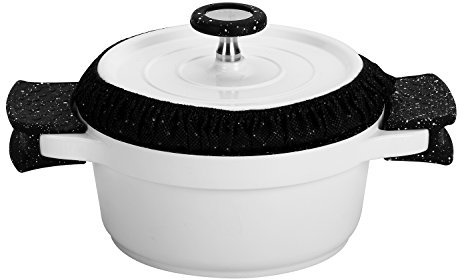 ROSSETTO Cocotte Ronde en Fonte Blanche, Faitout Induction Fonte d'Aluminium, Revêtement Anti-adhésif Aspect Pierre,Avec Couvercle Coussinets en Silicone Amovibles Tous Feux (16cm, 2L)