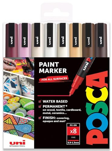 POSCA – PC-3M – Farbmarker-Kunststifte – 0,9–1,3 mm – 8er-Set in Geschenkbox (Warm Neutral Tones)