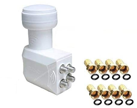 LNB Quad SR-4088, 0.1dB High Gain 70 DB !! - Tête Parabole Universelle Compatible Full HD 4K TNT, Canal+ Astra et FRANSAT+8 fiches F Gold